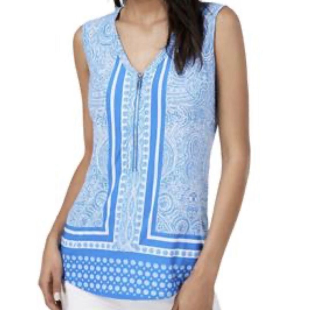 INC Petites Womens Printed 1/2 Zip Tank Top PM